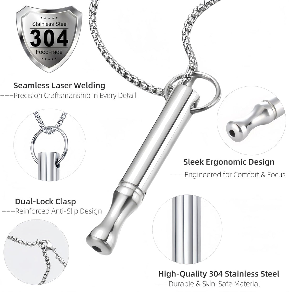 Adjustable Breathing Necklace to Stop Smoking,Anxiety Mindfulness Pendant- Stainless Steel Sensory Fidget Quit Vapingtools Jewelry for Focus & Calm, 3 Chain Lengths (23.6"/25.6"/27.5")