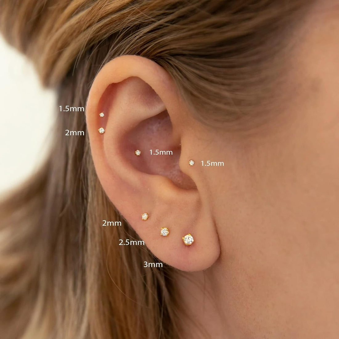 16G/18G/20G Tiny CZ Stud Earrings, Gold Flat Back Earrings, Threadless Cartilage Tragus Piercing Conch Stud Nose Helix Stud
