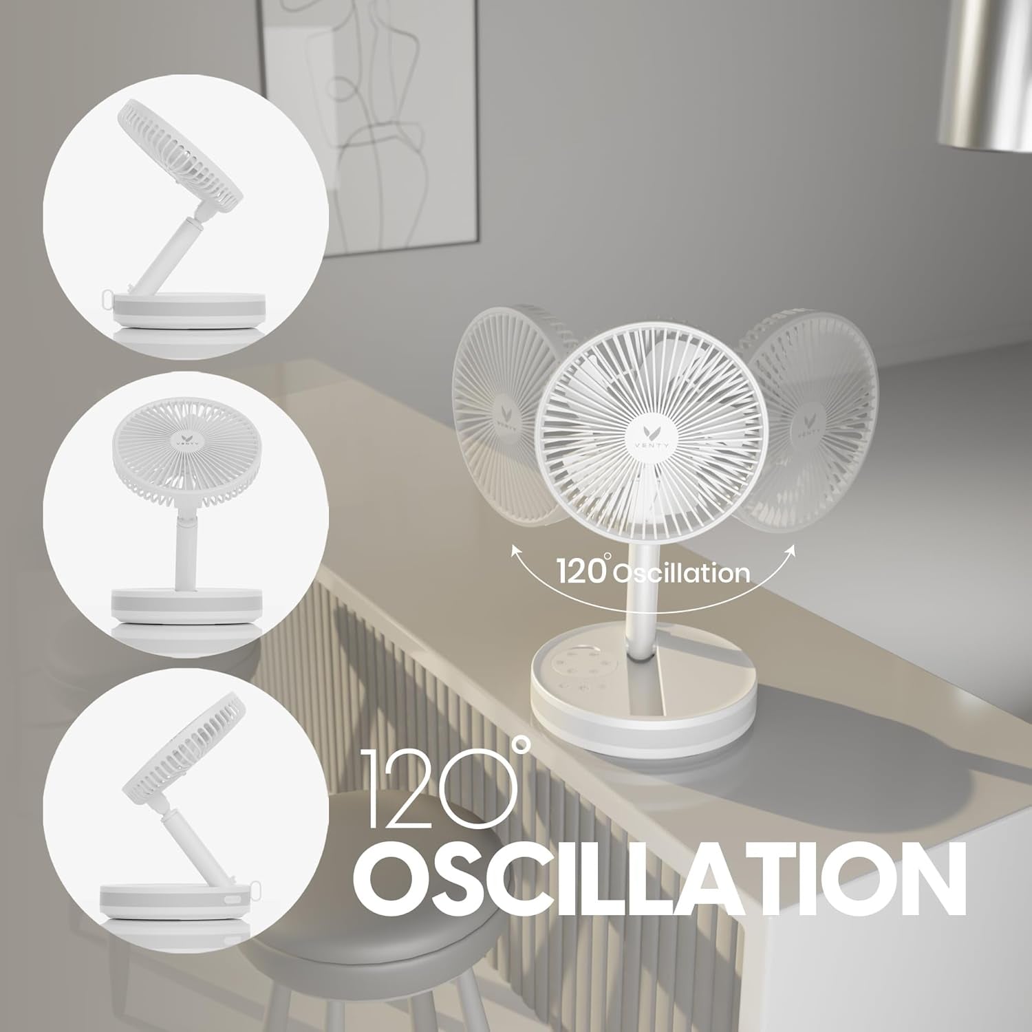 Portable Fan - Wireless Battery Operated Fan - 4 Speeds - LED Lighting - Carry Case & Remote Control - Cruise Travel - Outdoor Travel RV Power Bank with USB-C Port (White with Case)