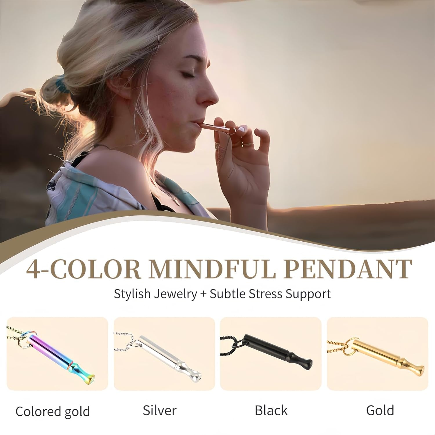 Adjustable Breathing Necklace to Stop Smoking,Anxiety Mindfulness Pendant- Stainless Steel Sensory Fidget Quit Vapingtools Jewelry for Focus & Calm, 3 Chain Lengths (23.6"/25.6"/27.5")