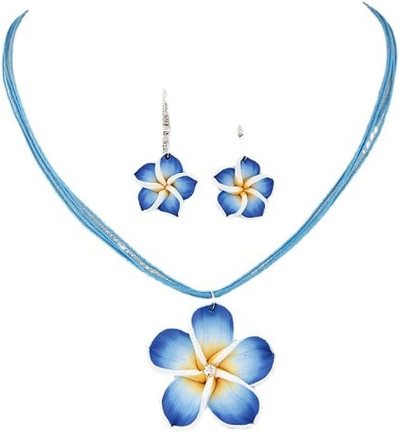 Hawaiian Plumeria Rubra Earrings Necklace Set Bohemia Tropical Flower Dangle Earrings Luau Beach Party Accessories for Women Jewelry
