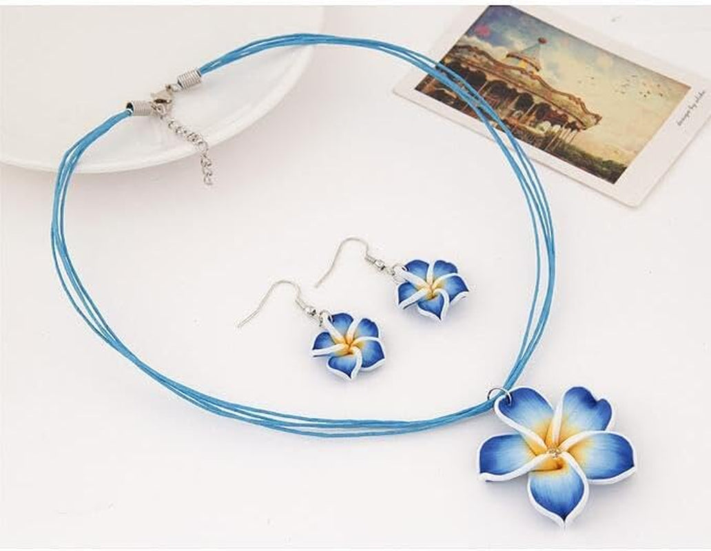 Hawaiian Plumeria Rubra Earrings Necklace Set Bohemia Tropical Flower Dangle Earrings Luau Beach Party Accessories for Women Jewelry