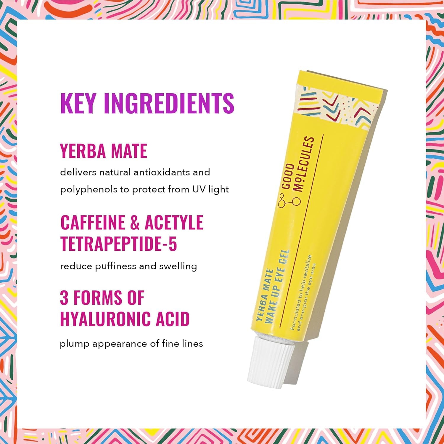 Yerba Mate Wake up Eye Gel - Hydrating under Eye Gel Cream with Hyaluronic Acid and Caffeine - Target Dark Circles and Puffiness - Skin Care for Face