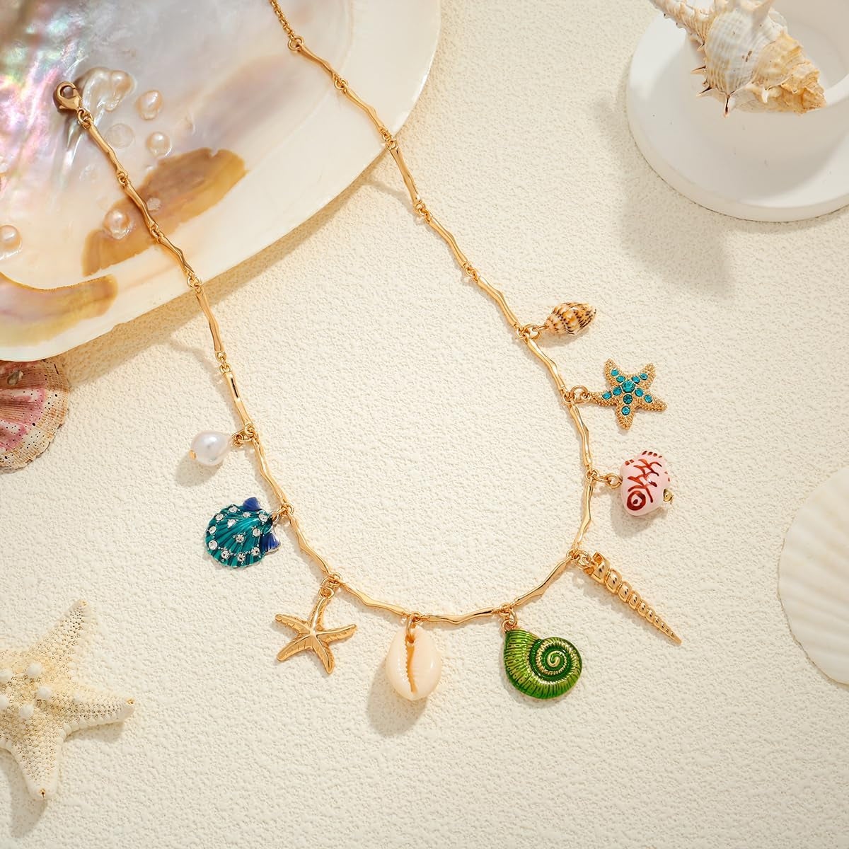 Shell Necklace Shell Conch Starfish Charm Necklace Boho Summer Necklaces Beach Jewelry for Women