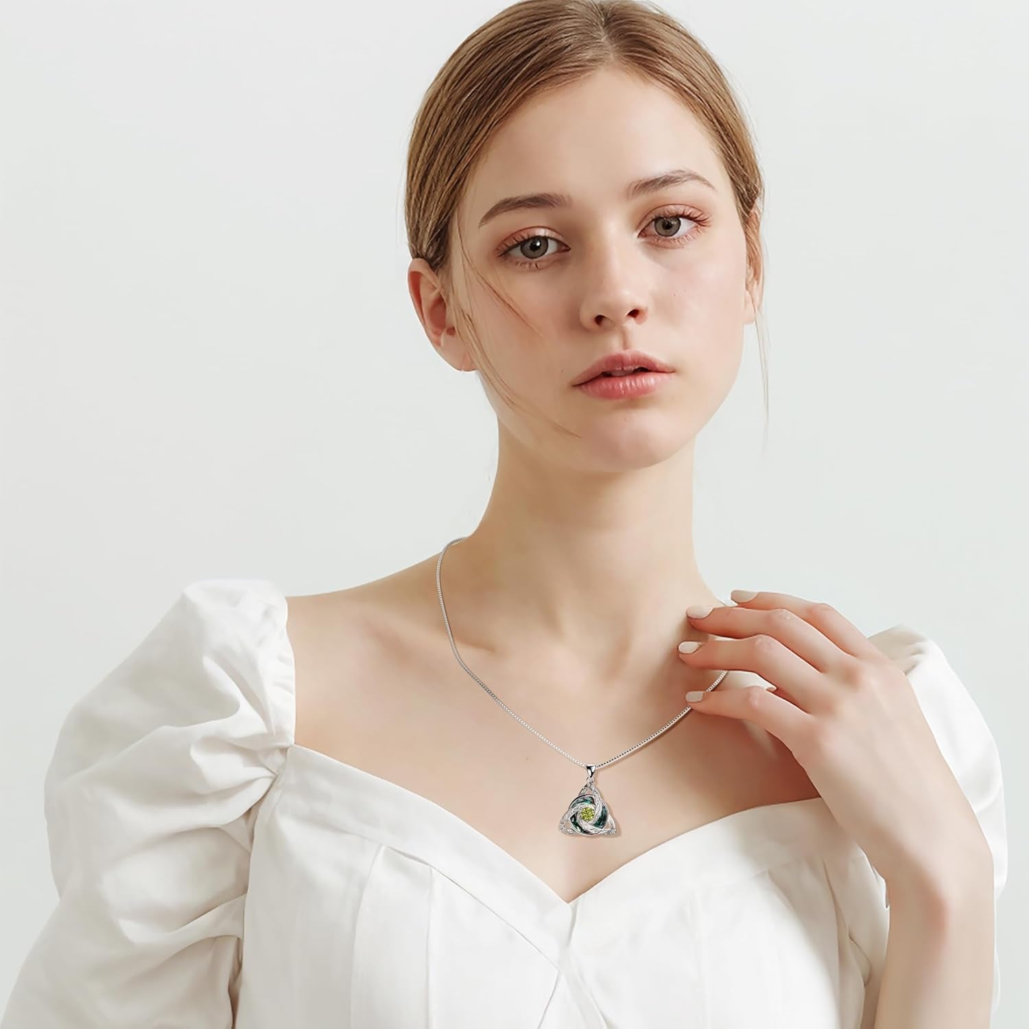 Celtic Birthstone Necklace for Women, S925 Sterling Silver Trinity Knot Triquetra Austria Crystal Pendant, Birthstone Necklace Birthday Anniversary Jewelry Irish Scottish Gifts for Her