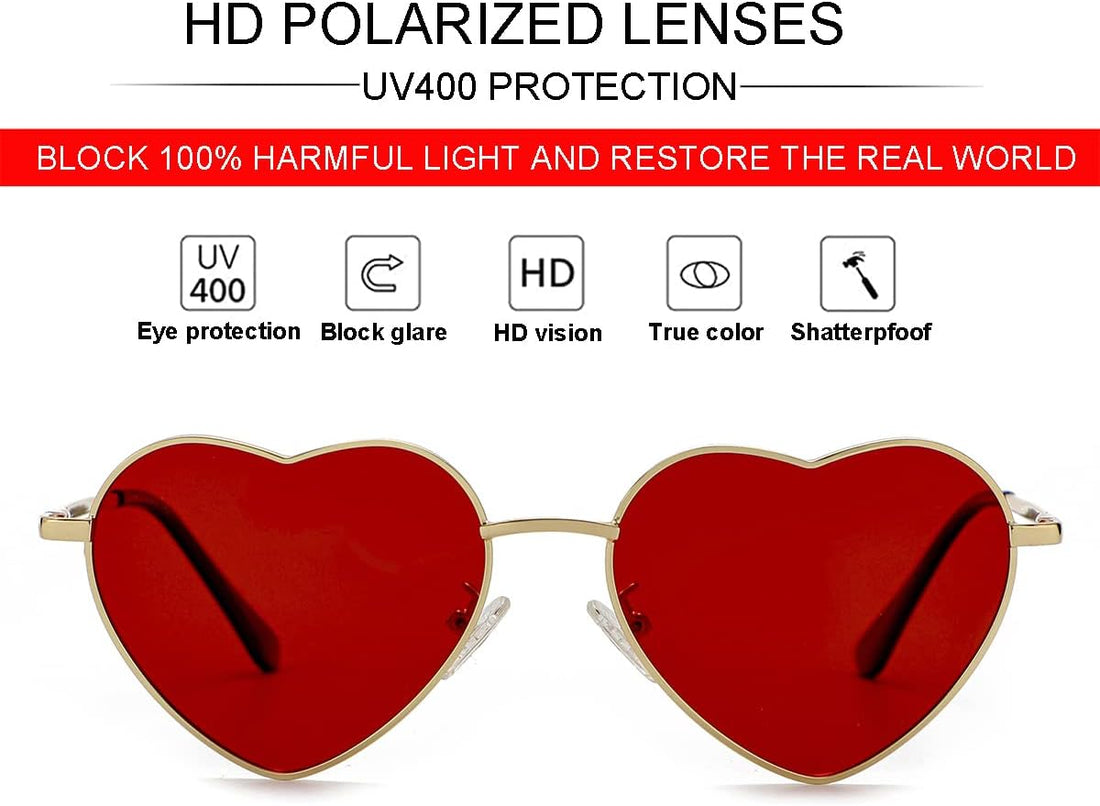Polarized Heart Sunglasses for Women Fashion Lovely Style Metal Frame UV400 Protection Lens