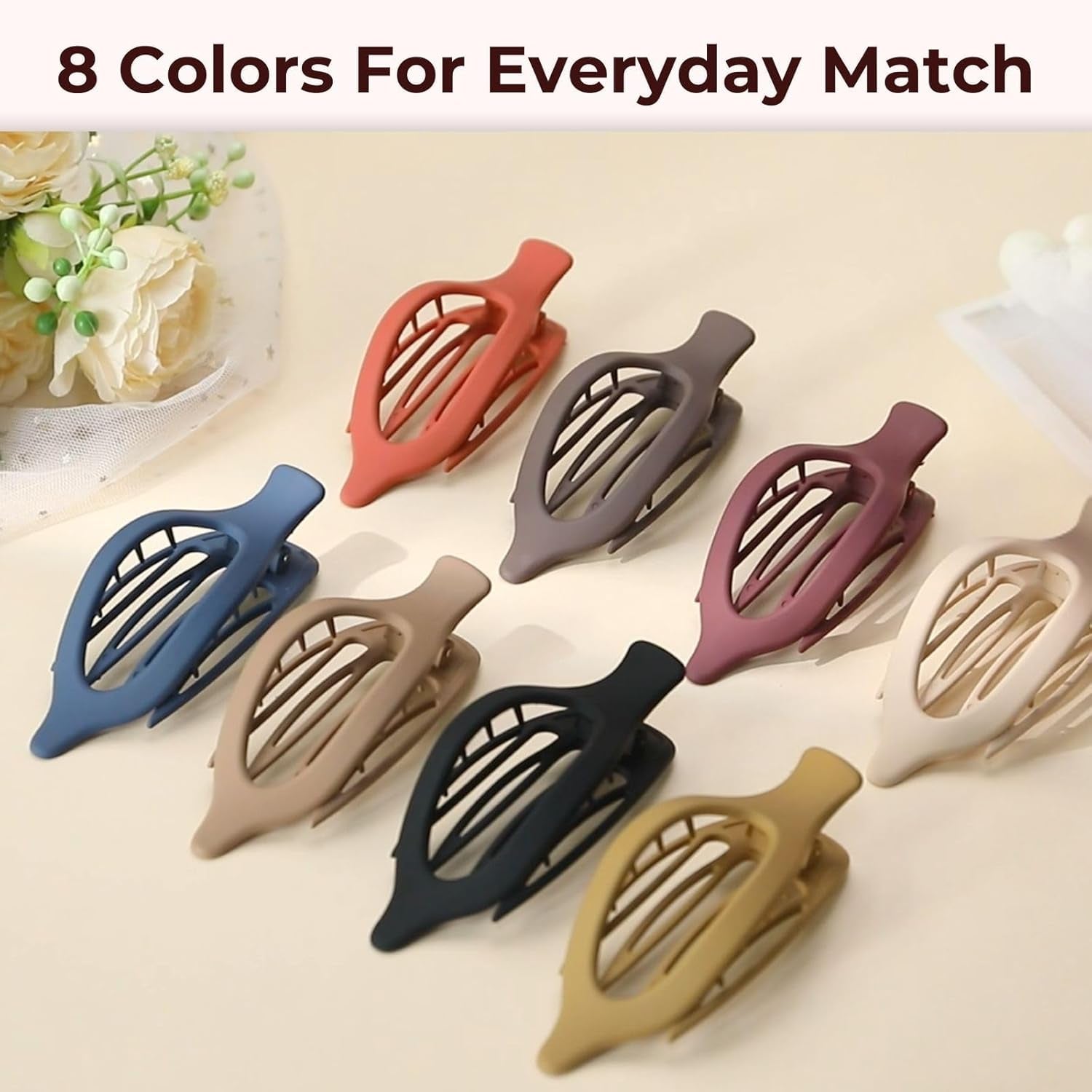 8 Pack French Flat Hair Clips for Women – Large Matte No-Slip Claw Barrettes for Thick & Thin Hair, Strong Hold Styling Accessories