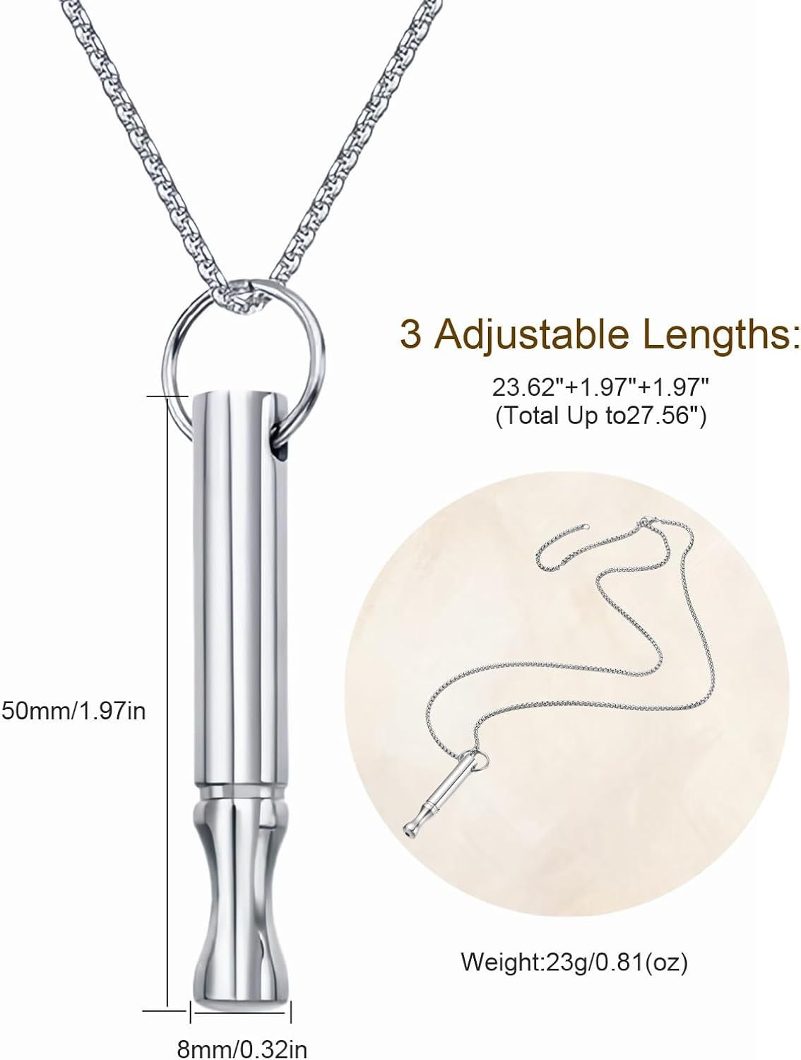 Adjustable Breathing Necklace to Stop Smoking,Anxiety Mindfulness Pendant- Stainless Steel Sensory Fidget Quit Vapingtools Jewelry for Focus & Calm, 3 Chain Lengths (23.6"/25.6"/27.5")