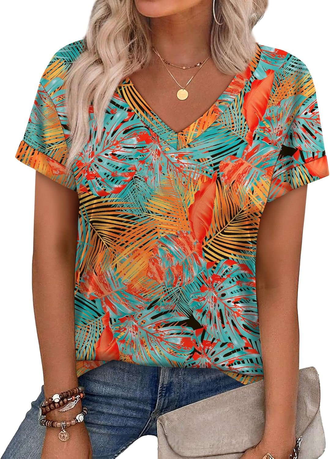 Womens T Shirts Short Sleeve Summer Tops Cute V Neck Casual Blouses