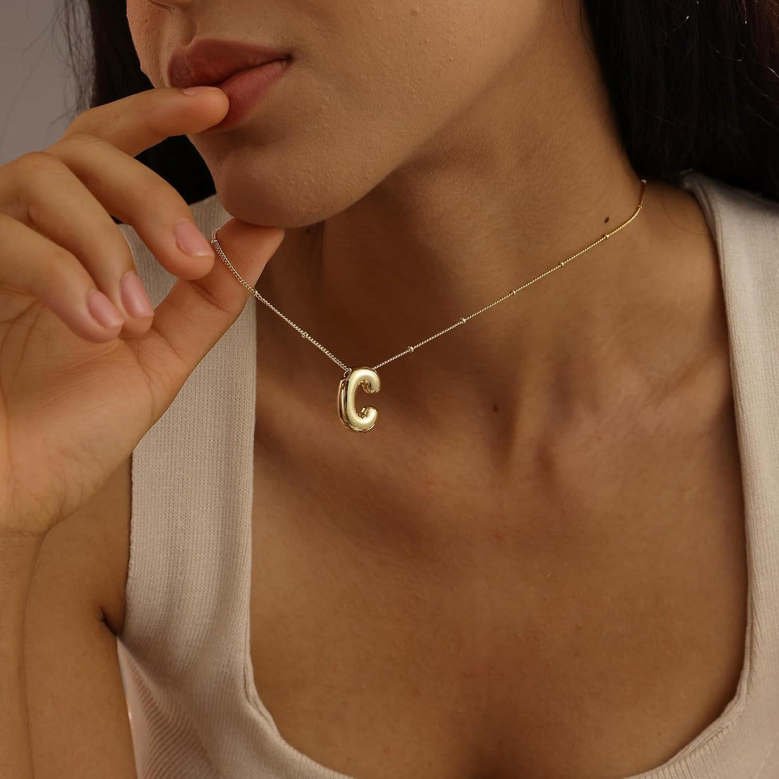Bubble Gold Letter Necklace for Women, 14K Gold Plated Balloon Initial Letter Pendant Necklace Dainty Charm Initial Necklaces for Women Trendy Chunky Custom Name Necklace Gold Jewelry for Womens