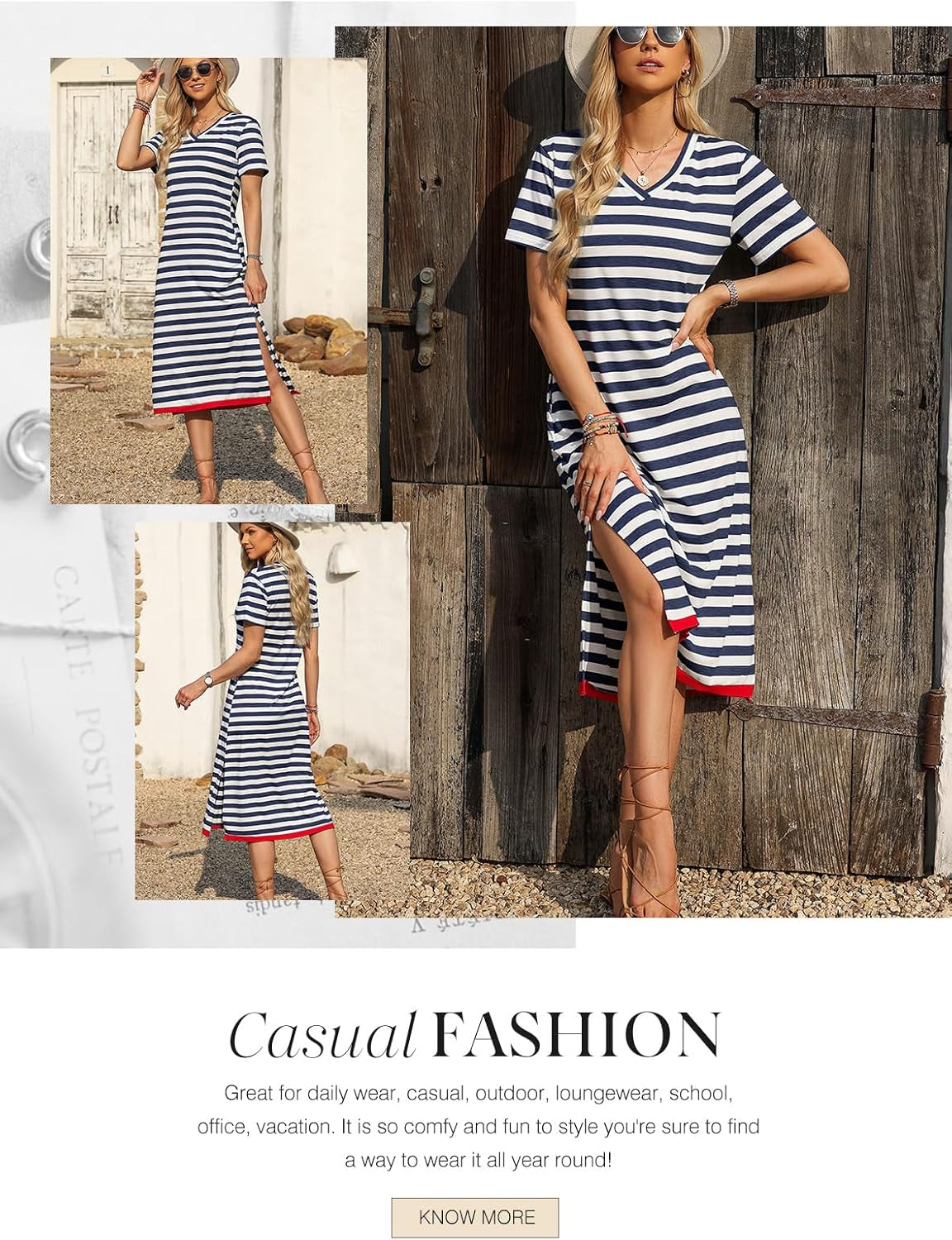 Summer Dress Casual Womens Fashion Short Sleeve Maxi Dress T Shirt Dress Striped Long Color Block Maxi Dress