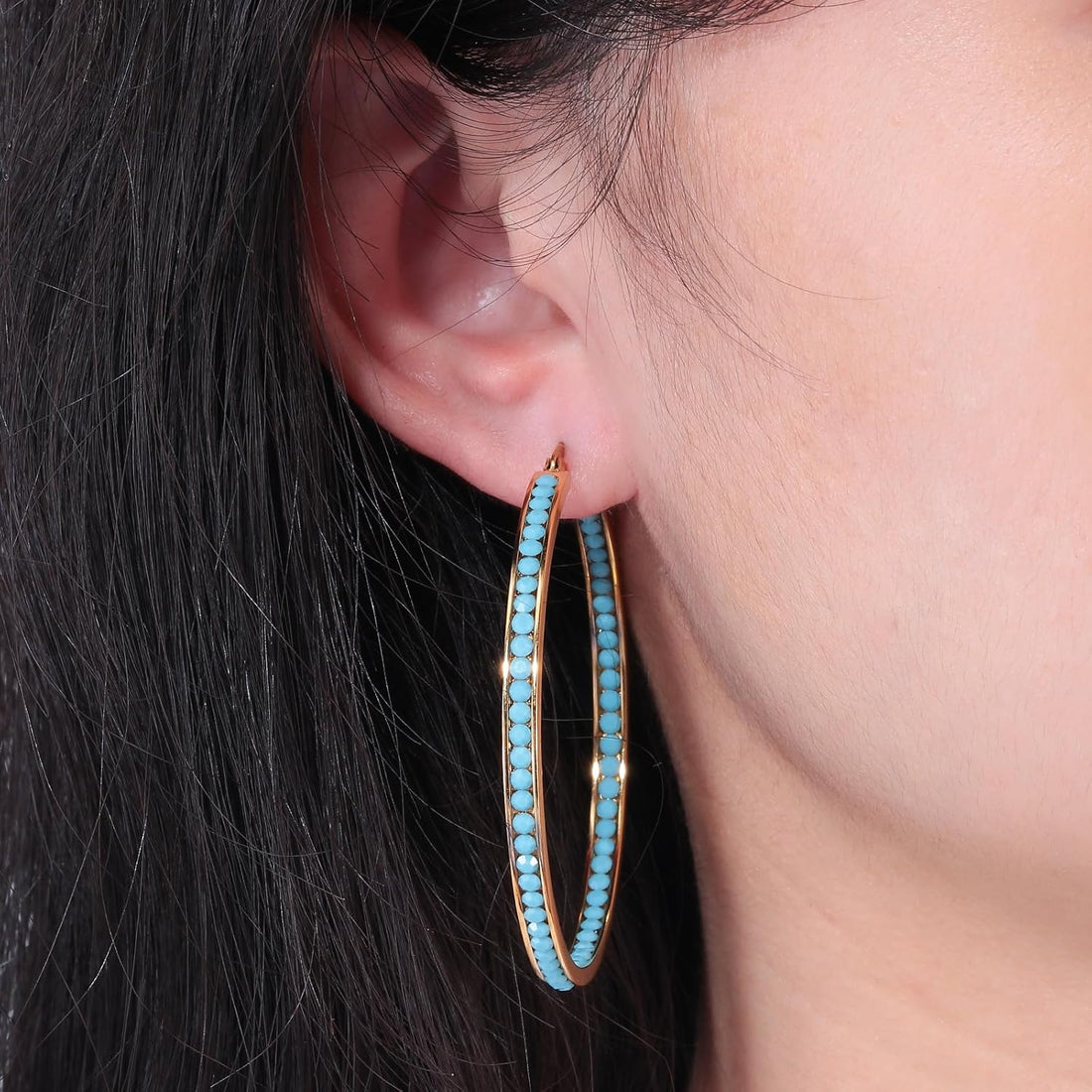 Mult-Colors Crystal Stainless Steel Hoop Earring for Women Hypoallergenic Jewelry for Sensitive Ears Large Big Hoop Earrings 2"
