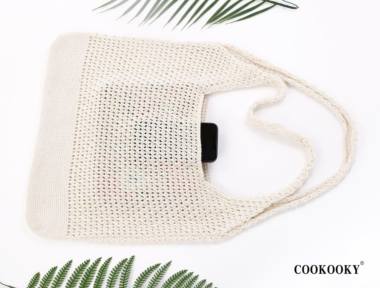 Crochet Beach Tote Bag Summer Beach Bag for Women Aesthetic Mesh Tote Bag Hippie Bag Knit Bag