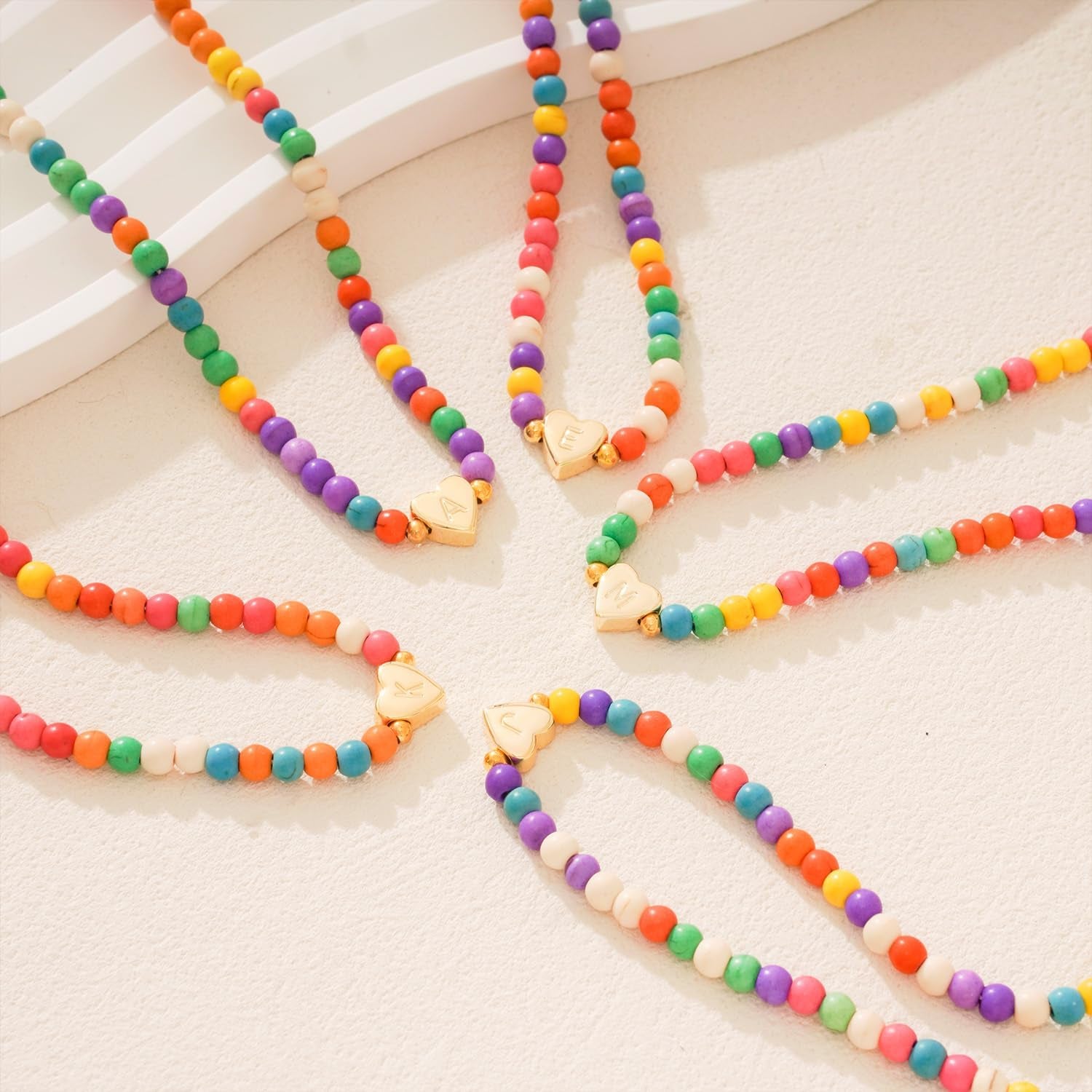 Initial Necklaces for Women Teen Trendy Colorful Beaded Heart Letter Charm Choker Boho Necklace Dainty Personalized Cute Jewelry Gifts