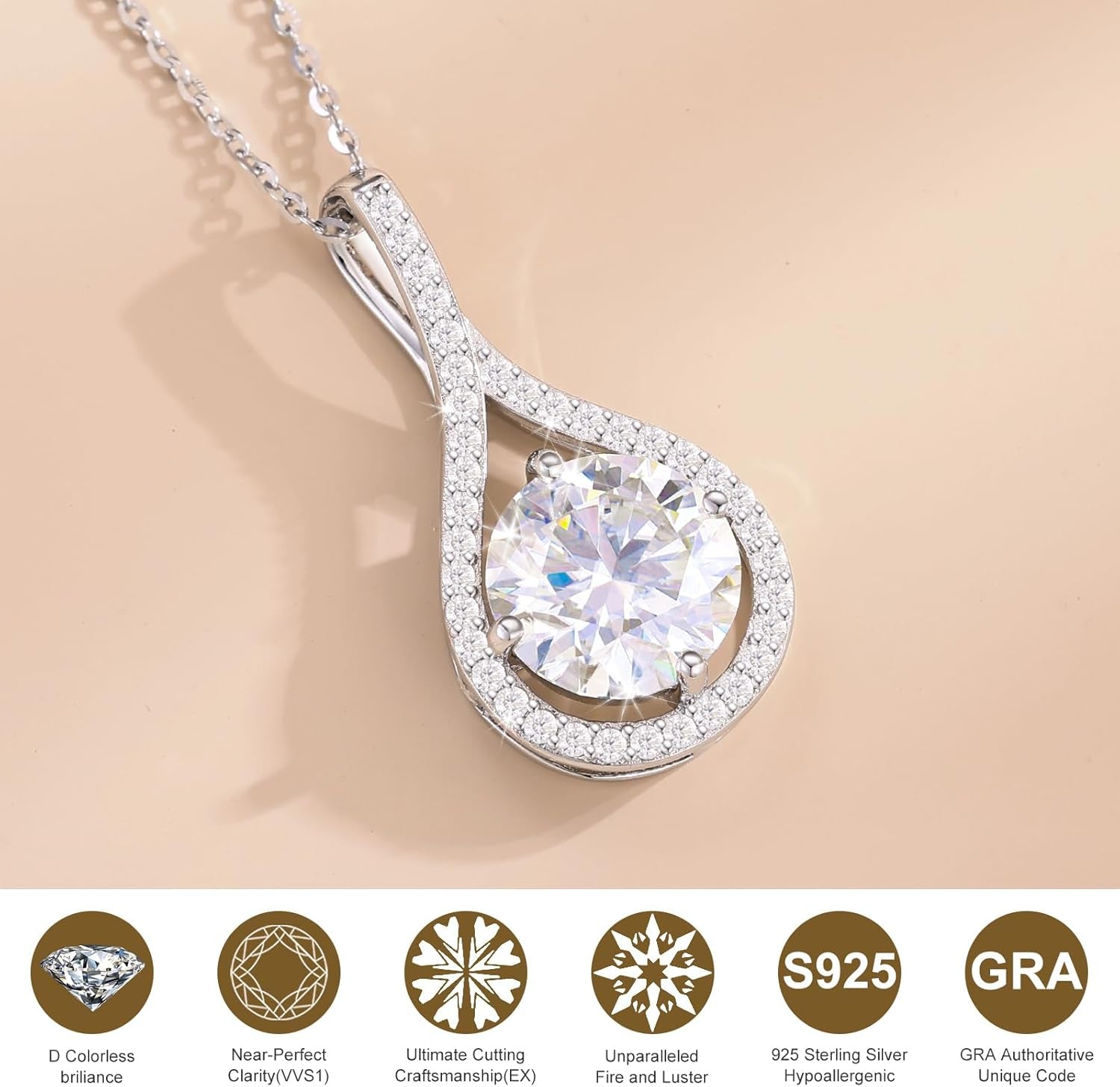 Moissanite Necklace Gift for Women, 925 Sterling Silver 18K White/Yellow Gold Plated 0.5-6.0CT Moissanite Pendant for Her, Anniversary Day, Birthday, Wedding - to My Wife, Mom
