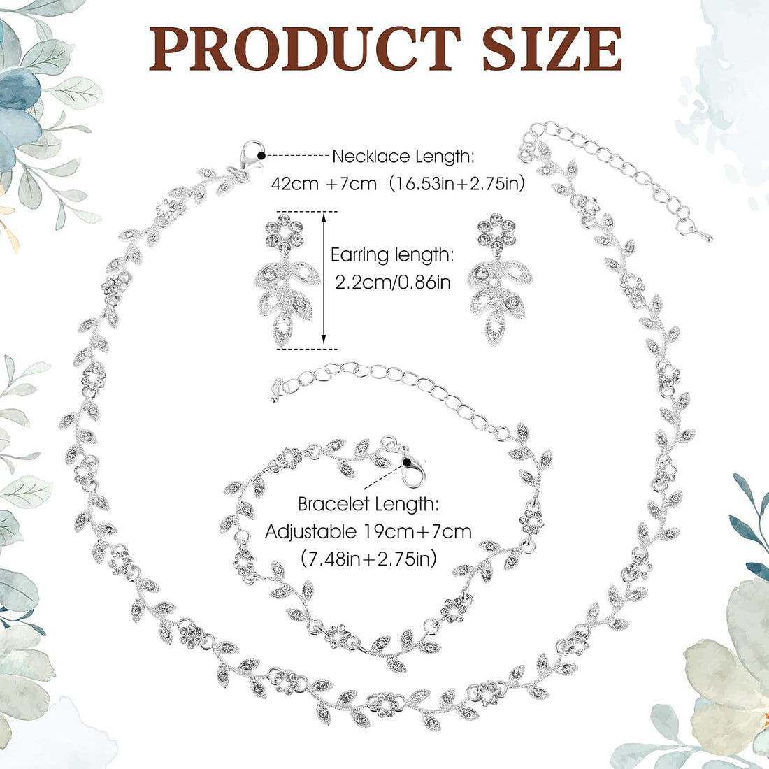 4 Pcs Crystal Rhinestone Wedding Set for Women Silver Wedding Necklace and Earring Set Bridal Bridesmaid Prom Costume Formal Jewelry Sets Accessories