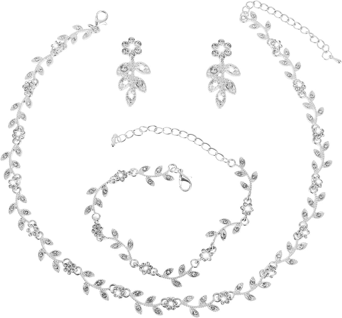 4 Pcs Crystal Rhinestone Wedding Set for Women Silver Wedding Necklace and Earring Set Bridal Bridesmaid Prom Costume Formal Jewelry Sets Accessories