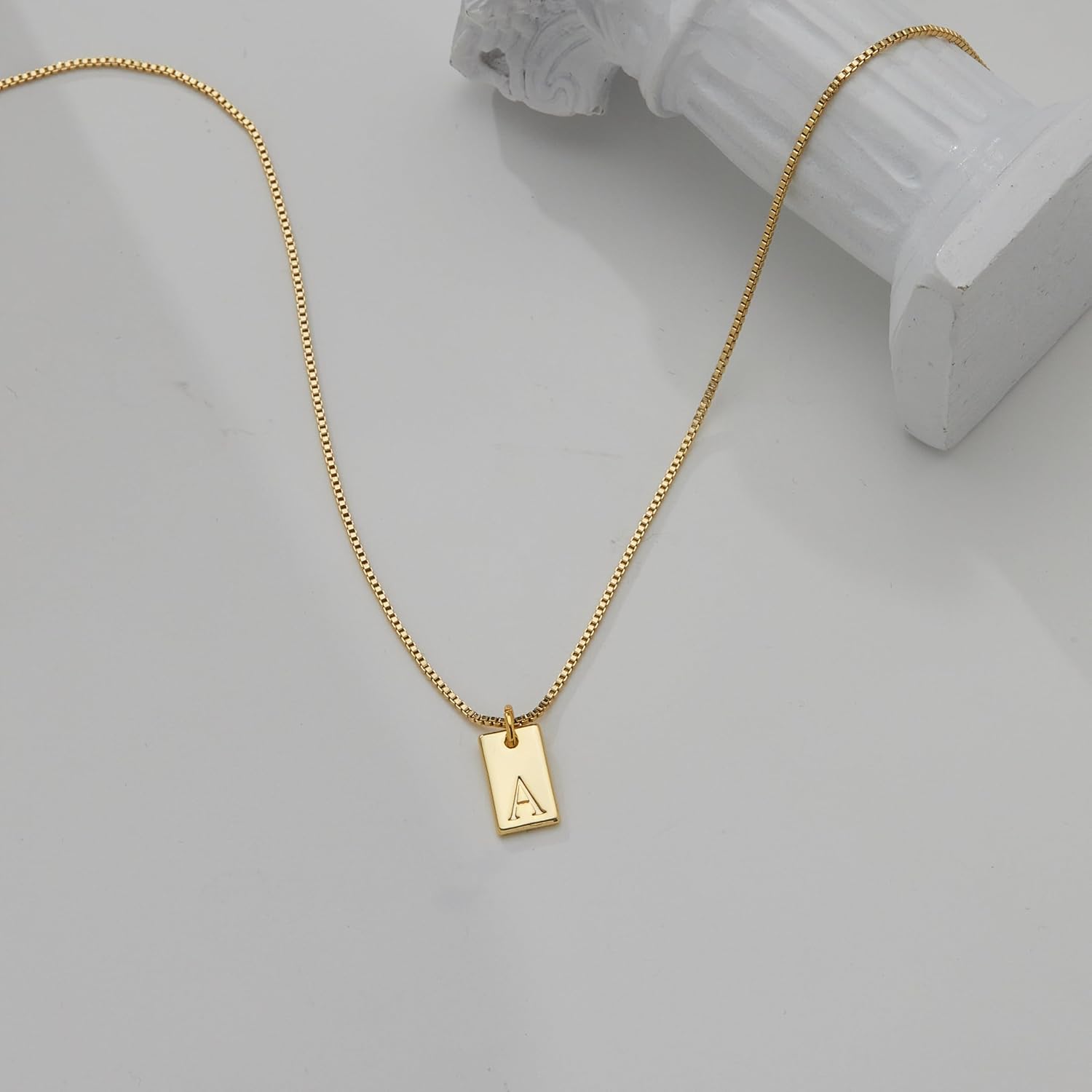 Dainty Initial Necklace for Women – 14K Gold Silver Plated Letter Pendant, Trendy Waterproof Non-Tarnish Personalized Name Tag Charm Necklace, Cute Square A-Z Jewelry Birthday Gift for Women