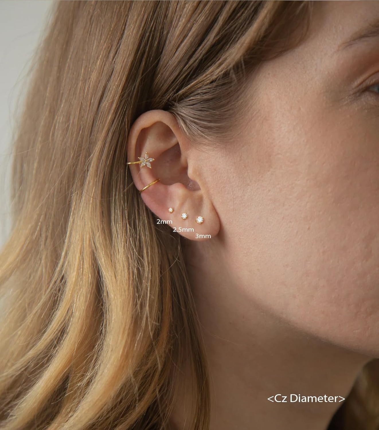 16G/18G/20G Tiny CZ Stud Earrings, Gold Flat Back Earrings, Threadless Cartilage Tragus Piercing Conch Stud Nose Helix Stud
