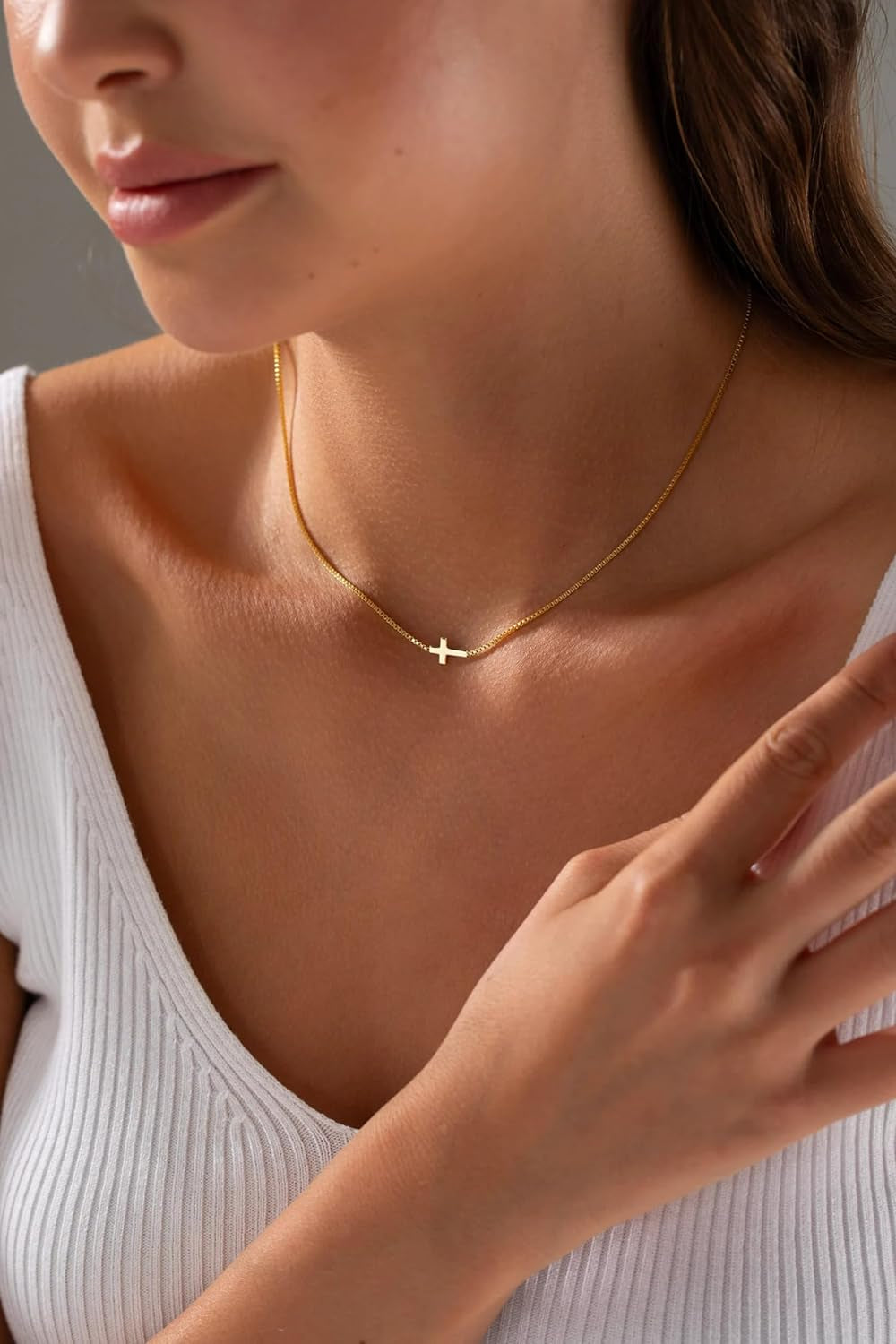 Cross Necklace for Women 14K Real Gold Silver Plated Dainty Small Cross Pendant Choker Simple Trendy Cute Cross Charm Chain Necklace Easter Basket Stuffers Baptism Religious Faith Jewelry Gift