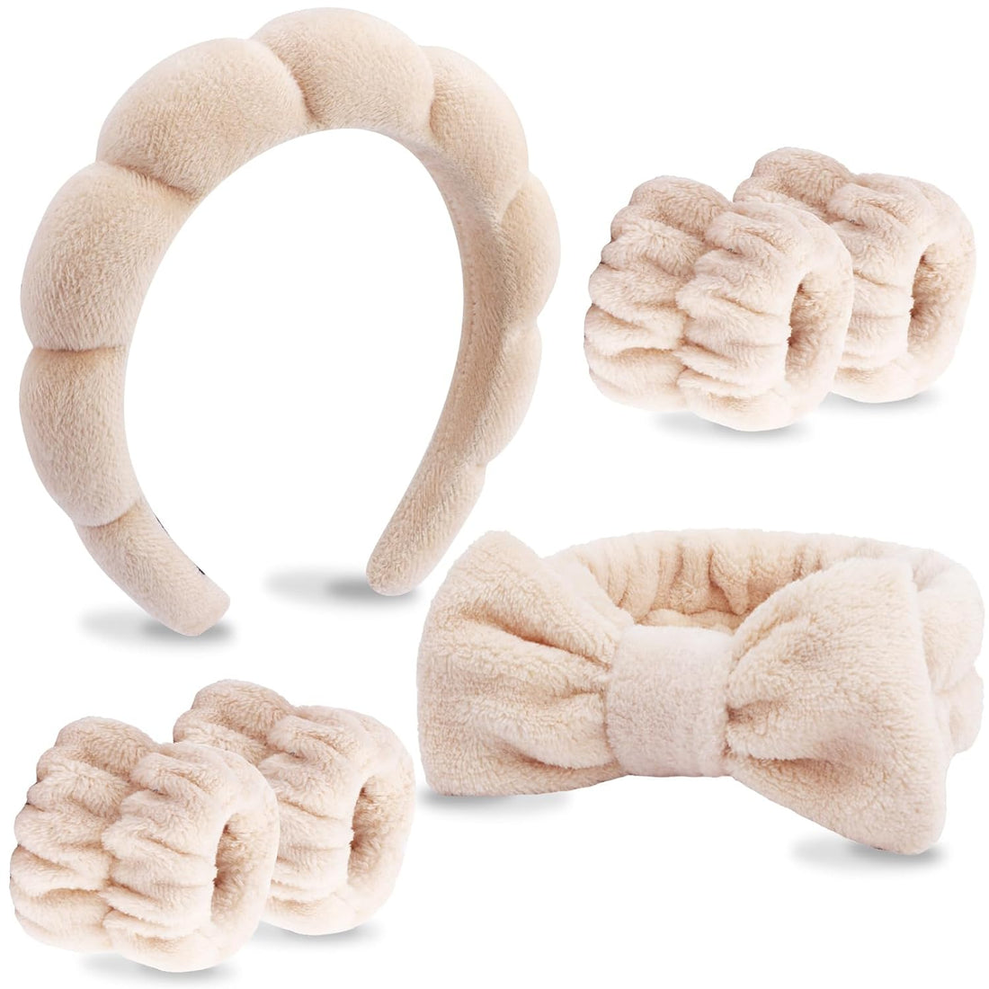 6 Pack Spa Headband, Makeup Headband, Face Wash Headbands, Skincare Headbands, Brown Sponge Hair Band Bow Tie Spa Head Band for Washing Face Wristband Set Hair Accessories for Women