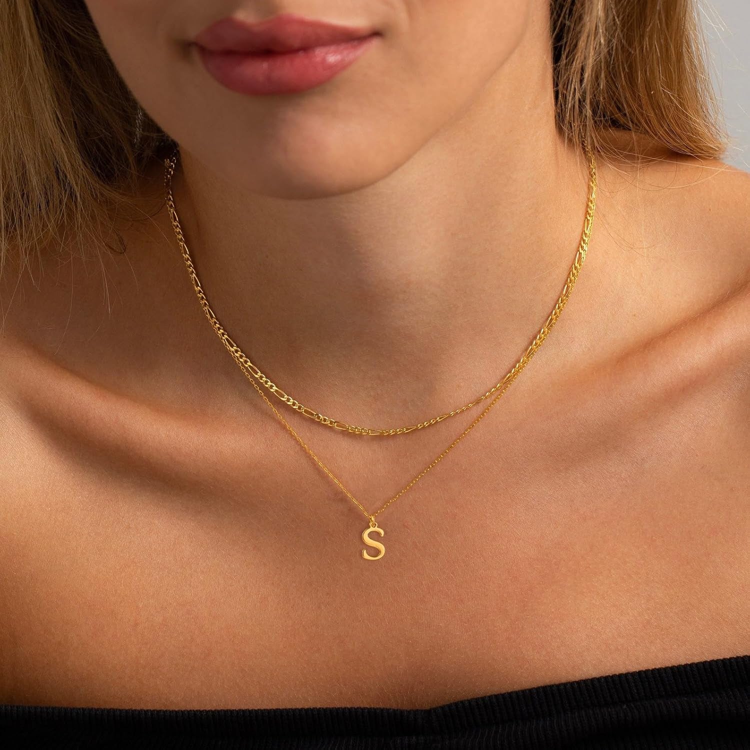 Initial Necklaces for Women Dainty Gold Layered Letter Pendant Necklace Cute Figaro Chain Choker Necklace Personalized Trendy Stuff Jewelry Stack Gift for Women Teen Her