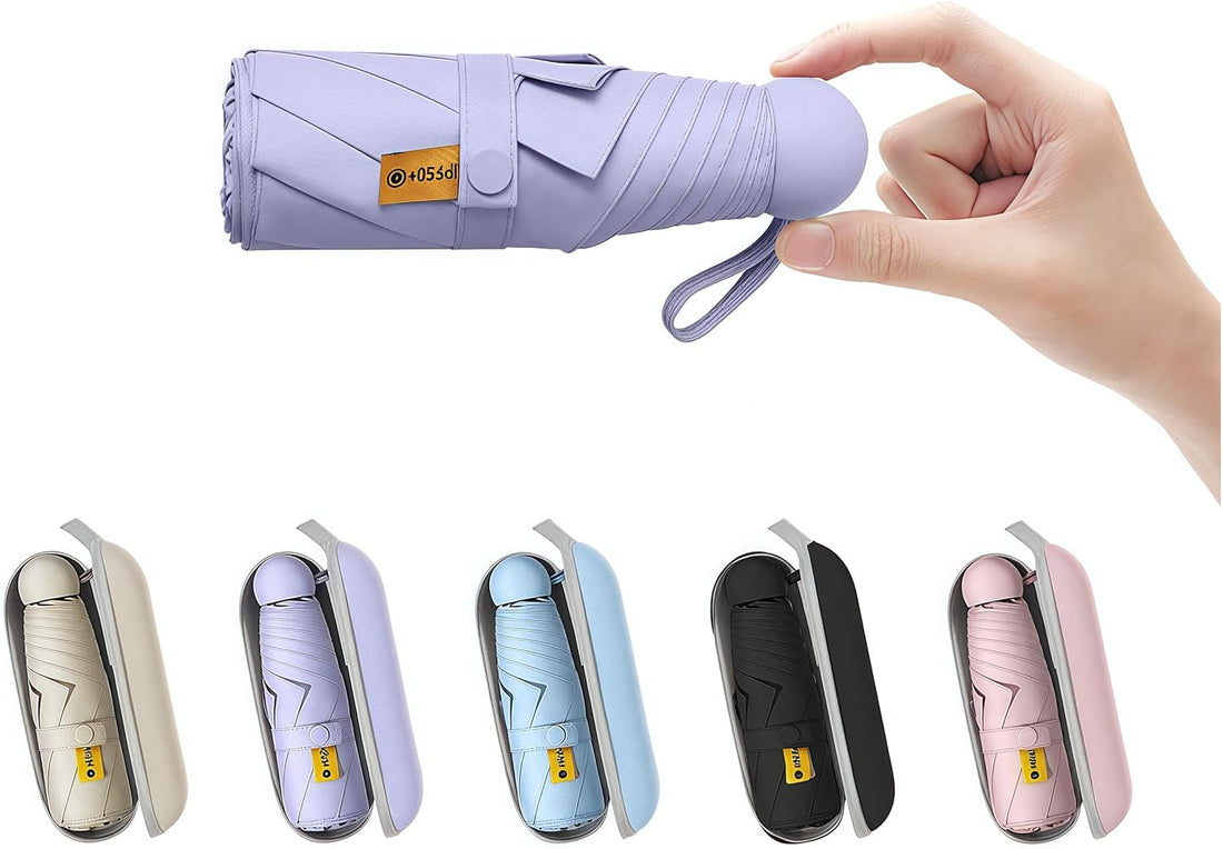 Travel Mini Umbrella for Purse with Case Small Compact UV Sun Protection Sun Lightweight Tiny Pocket Umbrella for Women Kids and Men