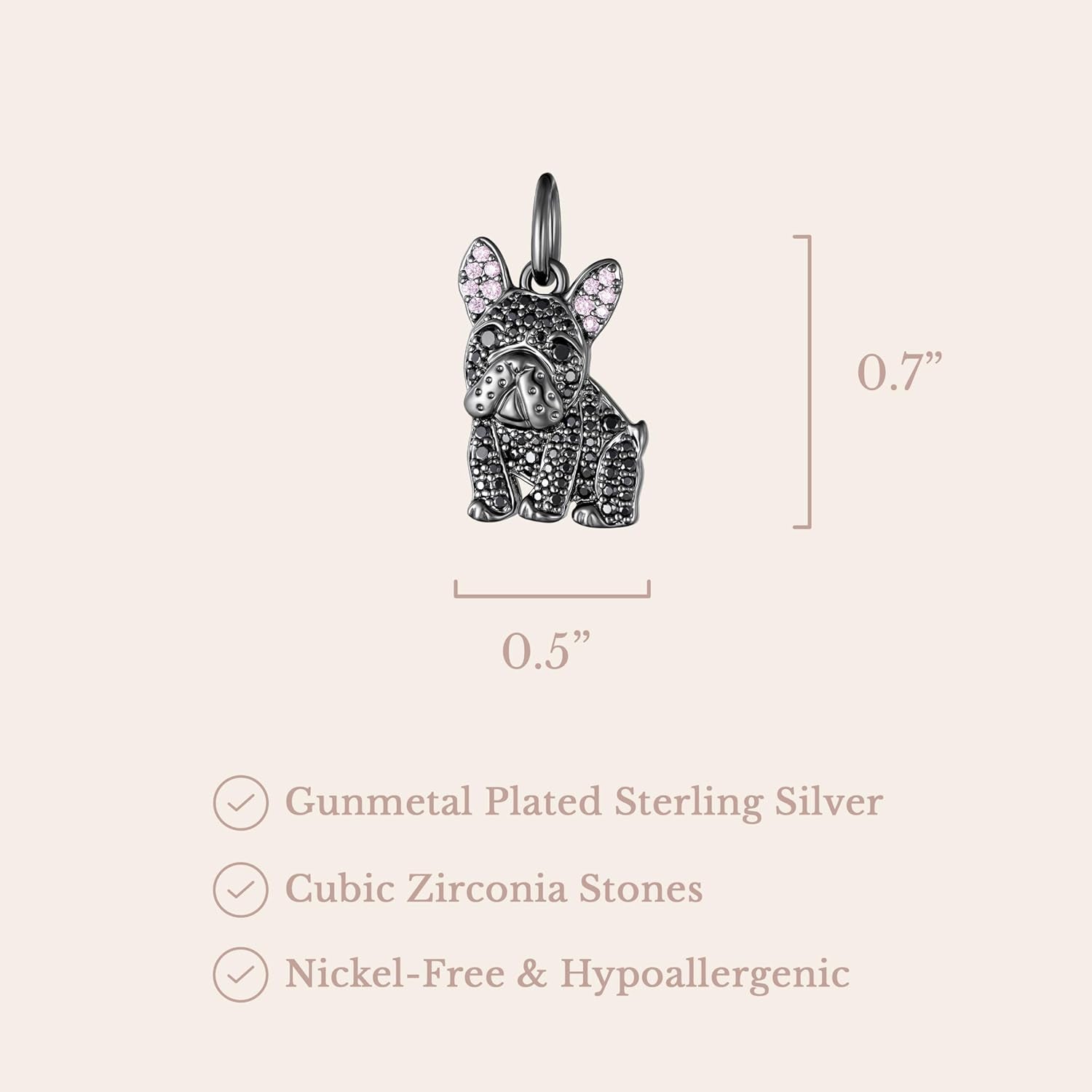 .925 Sterling Silver Rhodium, Gunmetal or 18K Yellow Plated Dog Breed Charms - Cubic Zirconia for Necklace and Bracelets, Gemstone Hypoallergenic Jewelry Sterling Silver Charm Only