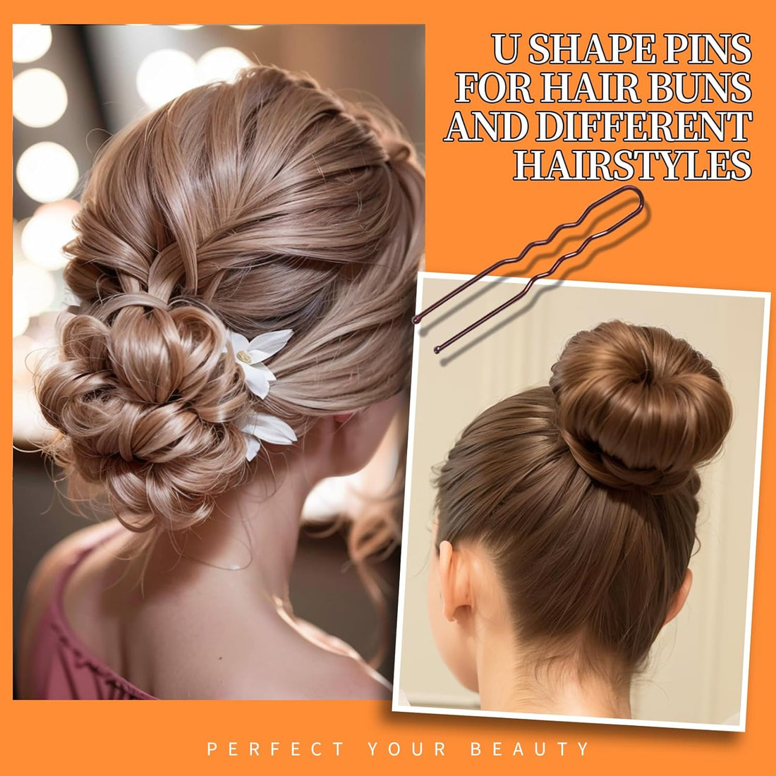 300Pcs Bobby Pins Hair Pins Kit - 100 Brown, 100 U Shape, 100 Hair Bands - 2Inch, 2.36Inch, 2.75Inch Pins for Women'S Buns