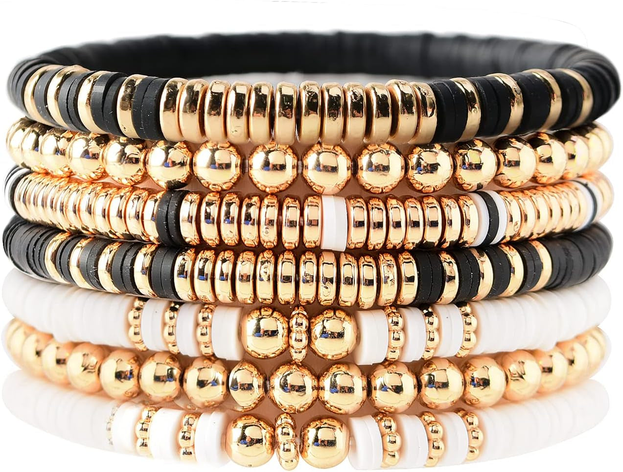 Surfer Heishi Clay Bead Bracelets for Women Bohemian Stackable Gold Beaded Stretch Bracelets Elastic Layering Friendship Bracelets Set Boho Jewelry