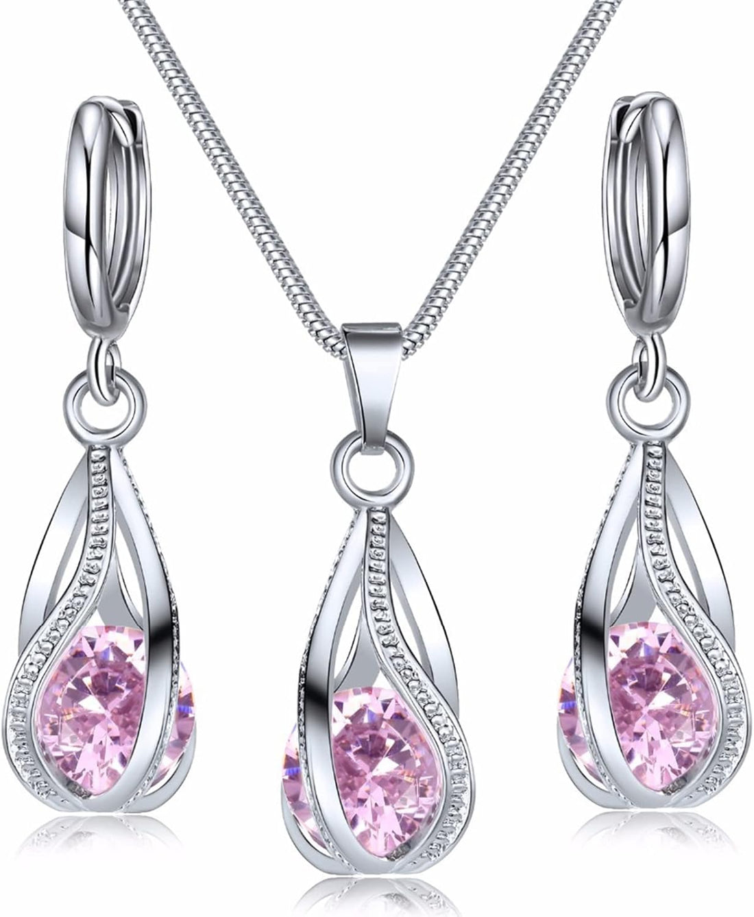 Silver Jewelry Sets for Women Rhinestone Crystal CZ Bridal Bridesmaid Accessories Necklace Earrings Set for Wedding Prom Anniversary Birthday Gifts