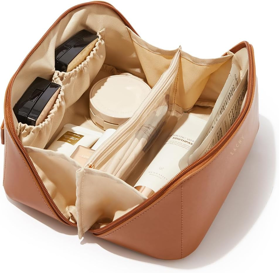 Travel Makeup Bag,Large Capacity Cosmetic Bags for Women,Waterproof Portable Pouch Open Flat Toiletry Bag Pattern Makeup Bag