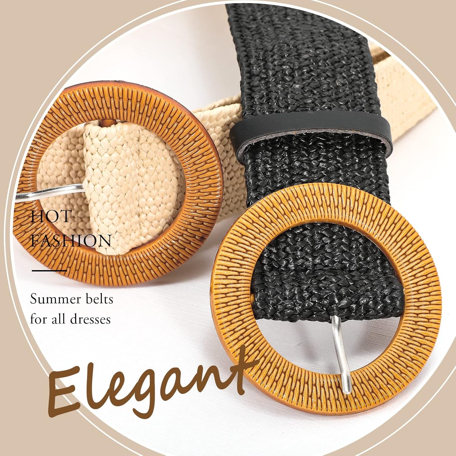 4 Pack Straw Woven Elastic Stretch Waist Belt Fashion Boho Dress Braided Belts for Women