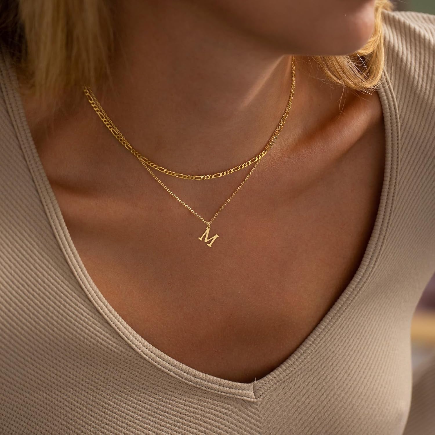 Initial Necklaces for Women Dainty Gold Layered Letter Pendant Necklace Cute Figaro Chain Choker Necklace Personalized Trendy Stuff Jewelry Stack Gift for Women Teen Her