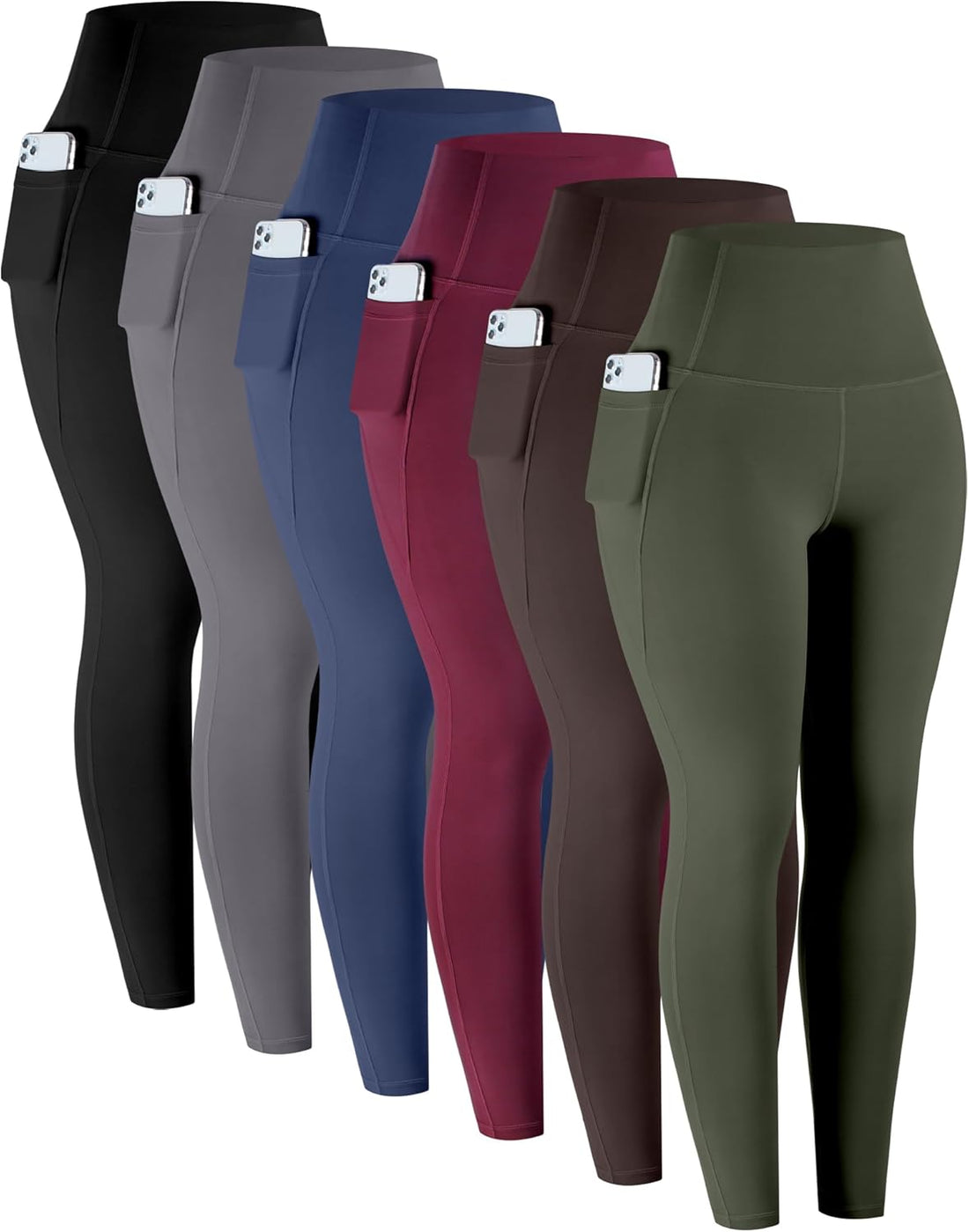 Leggings with Pockets for Women, 6 Packs Soft High Waisted Tummy Control Workout Yoga Pants