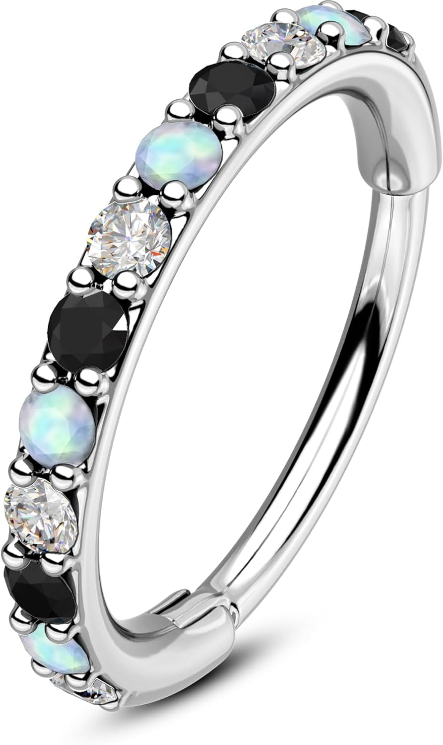 Opal and CZ 20G Nose Rings Hoops, 316L Surgical Steel Hinged Segment Nose Piercing Jewelry, Septum Lip Eyebrow Rings Cartilage Conch Rook Helix Tragus Daith Earrings for Women and Men-6/7/8Mm