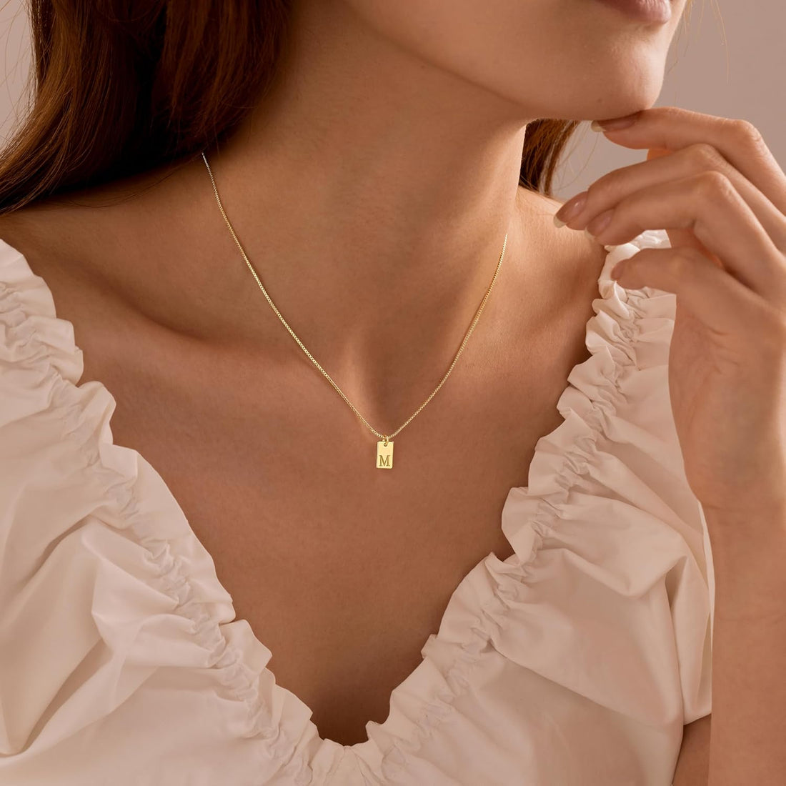 Dainty Initial Necklace for Women – 14K Gold Silver Plated Letter Pendant, Trendy Waterproof Non-Tarnish Personalized Name Tag Charm Necklace, Cute Square A-Z Jewelry Birthday Gift for Women