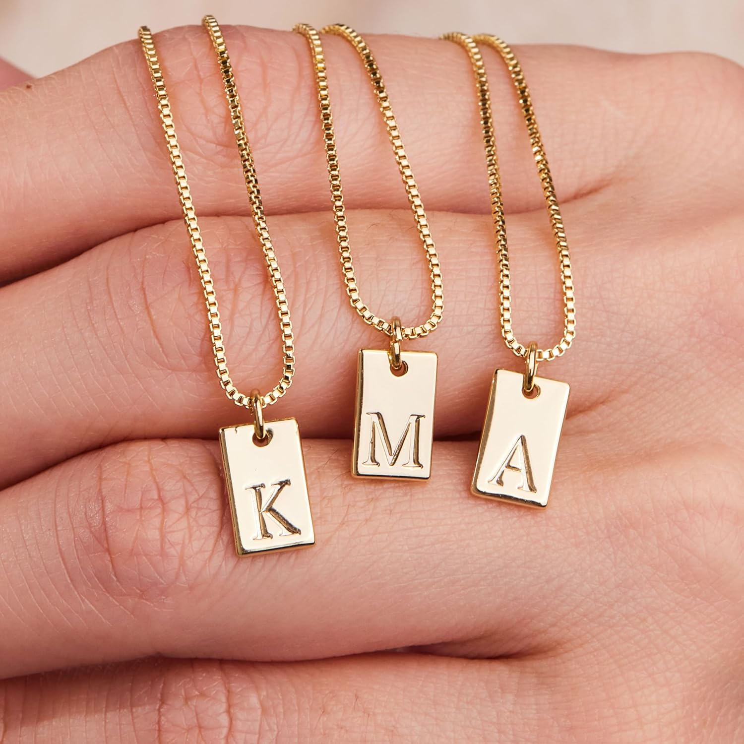 Dainty Initial Necklace for Women – 14K Gold Silver Plated Letter Pendant, Trendy Waterproof Non-Tarnish Personalized Name Tag Charm Necklace, Cute Square A-Z Jewelry Birthday Gift for Women