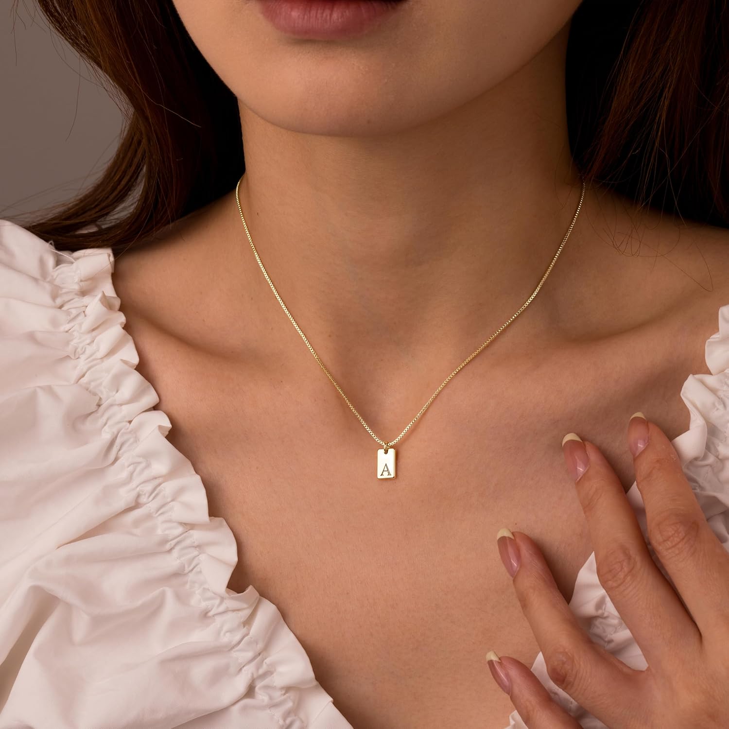 Dainty Initial Necklace for Women – 14K Gold Silver Plated Letter Pendant, Trendy Waterproof Non-Tarnish Personalized Name Tag Charm Necklace, Cute Square A-Z Jewelry Birthday Gift for Women