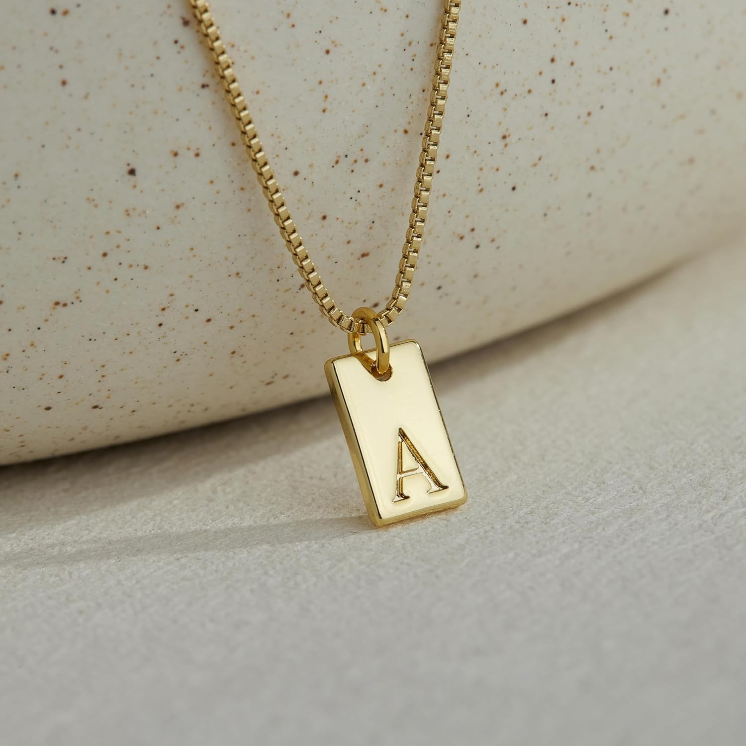 Dainty Initial Necklace for Women – 14K Gold Silver Plated Letter Pendant, Trendy Waterproof Non-Tarnish Personalized Name Tag Charm Necklace, Cute Square A-Z Jewelry Birthday Gift for Women