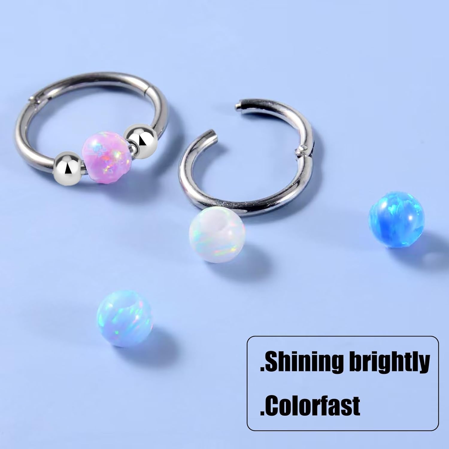 2 Pcs Small Cartilage Hoop Earrings for Women Men, 18G Opal Silver Earrings Hypoallergenic 316L Surgical Steel Hinge Huggie Hoop Earrings for Helix,Tragus,Conch,Rook,Earlobe Piercing Jewelry Nose Ring