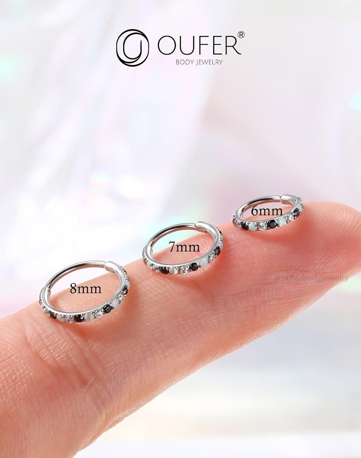 Opal and CZ 20G Nose Rings Hoops, 316L Surgical Steel Hinged Segment Nose Piercing Jewelry, Septum Lip Eyebrow Rings Cartilage Conch Rook Helix Tragus Daith Earrings for Women and Men-6/7/8Mm