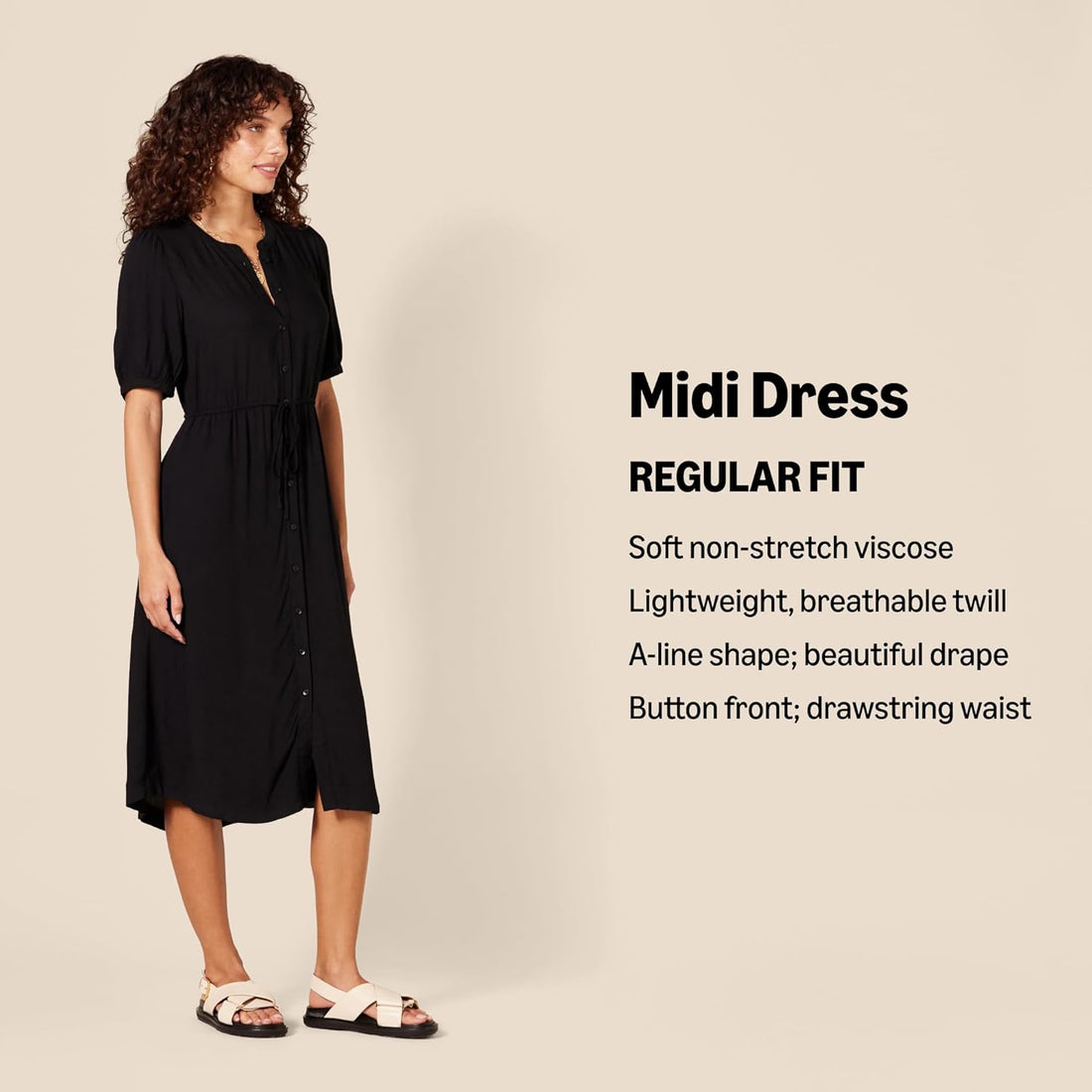 Women'S Relaxed Fit Half-Sleeve Waisted Midi A-Line Dress