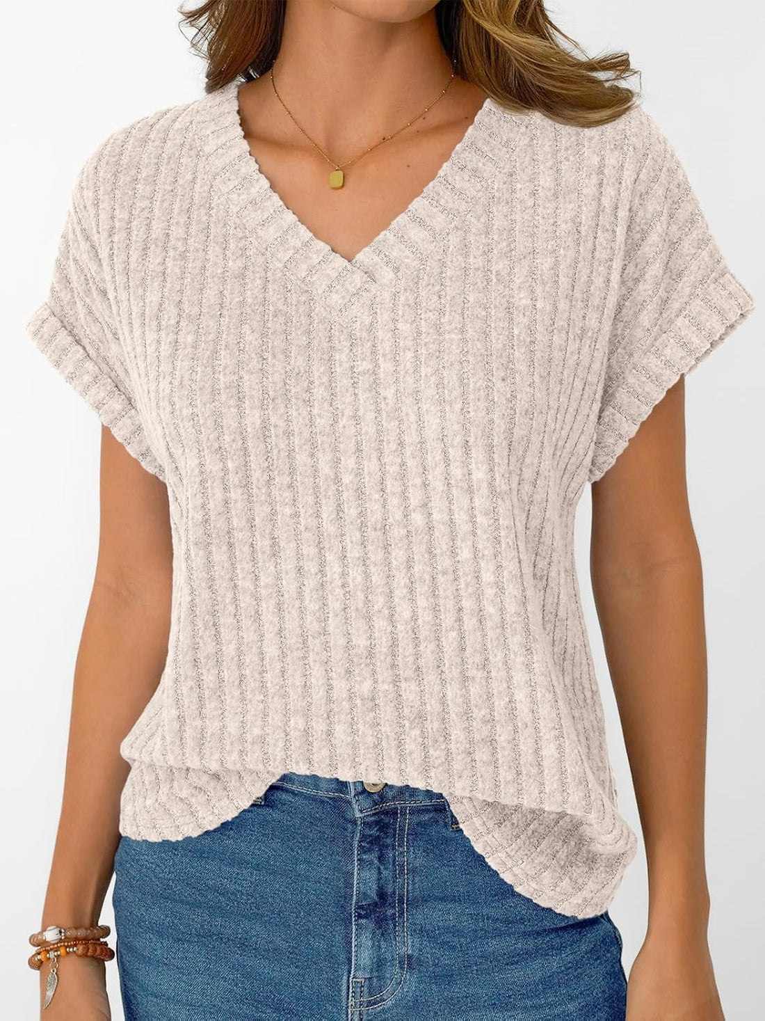 Women Tops Summer Sweaters Short Sleeve V Neck Shirts 2025 Spring Fashion Dressy Casual Business Tunic Blouses