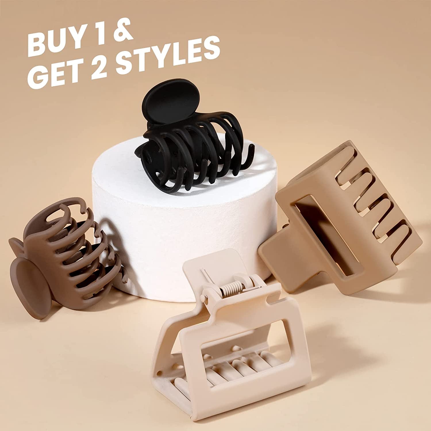 Matte Hair Clips for Women and Girls - Rectangle and Double Row Small Claw Clips for Thin/Medium Fine Hair - Nonslip Jaw Clips (Beige, Khaki, Brown, Black)