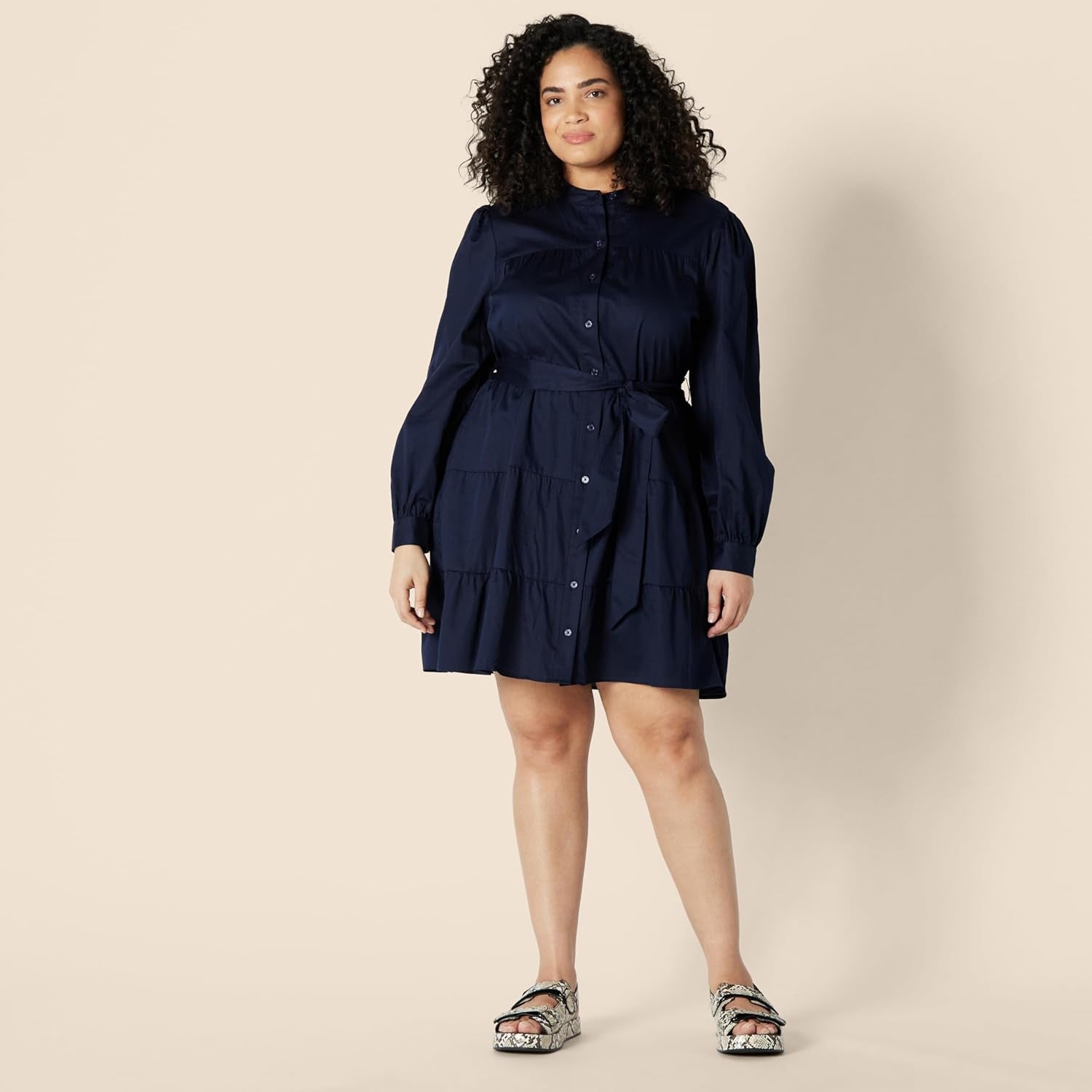 Women'S Regular-Fit Cotton Sateen Tiered Shirt Dress
