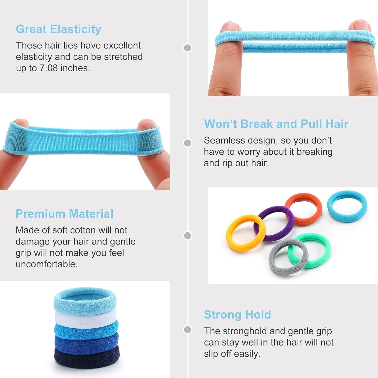100PCS Elastic Hair Ties, Seamless Hair Band, Ponytail Holder No Crease Damage, Cotton Bands, Hair Scrunchies for Thick Thin Hair, Hair Accessories for Women