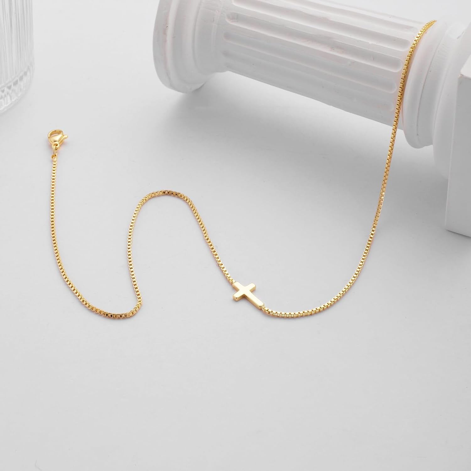 Cross Necklace for Women 14K Real Gold Silver Plated Dainty Small Cross Pendant Choker Simple Trendy Cute Cross Charm Chain Necklace Easter Basket Stuffers Baptism Religious Faith Jewelry Gift