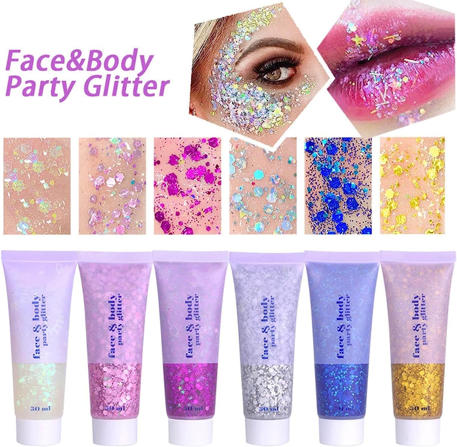 Clear White Body Glitter,Mardi Gras Face Glitter Makeup for Kids Women,Face Glitter for Running,Sparkly Chunky Hair Glitter,Singer Concert Festival Rave Accessories,Mermaid Glitter Face Paint