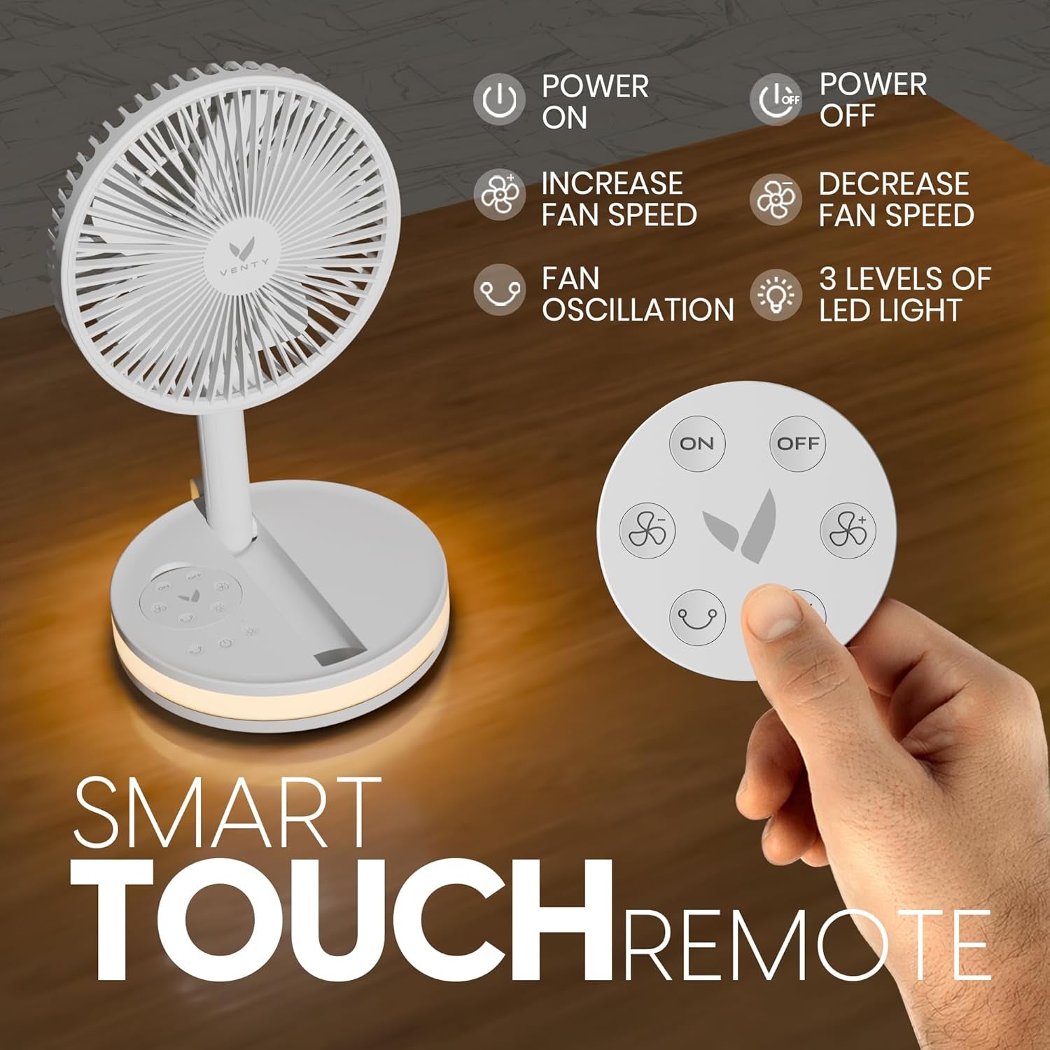 Portable Fan - Wireless Battery Operated Fan - 4 Speeds - LED Lighting - Carry Case & Remote Control - Cruise Travel - Outdoor Travel RV Power Bank with USB-C Port (White with Case)
